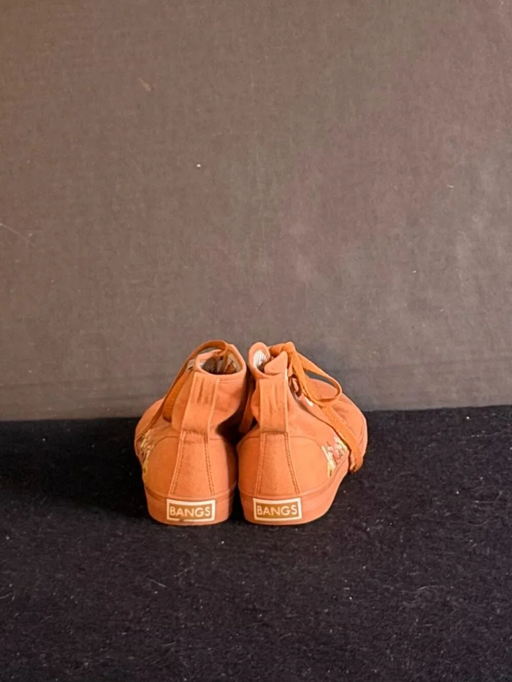 BANGS Mens/Womens Camel-Colored Embroidered Canvas High Top Sneakers